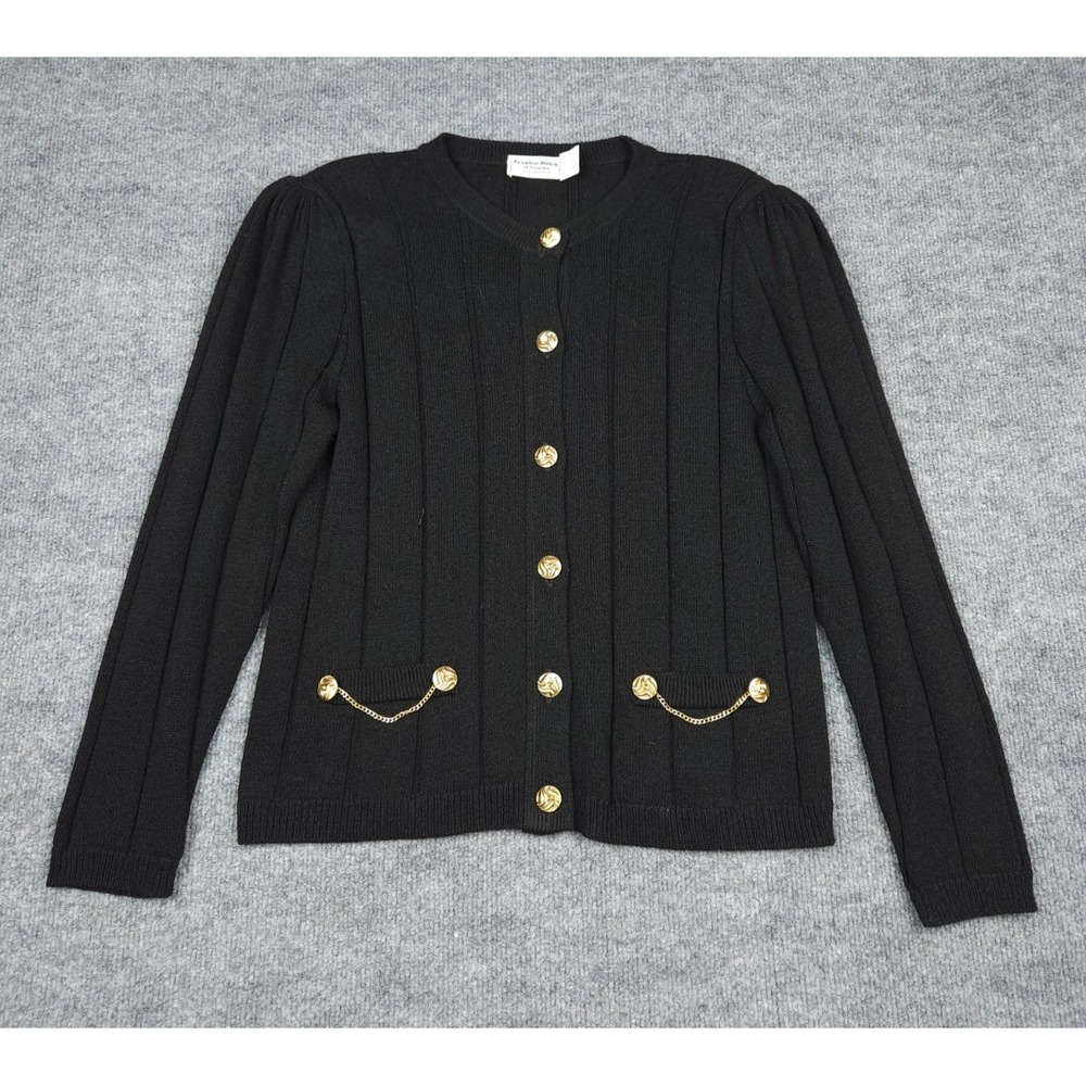Vintage Frankie Welch Of Virginia Cardigan Jacket Women's 8 Black Buttons WOW